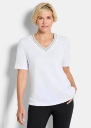 Baumwoll-Shirt mit Stickereien - weiss - Gr. 24 von Goldner Fashion