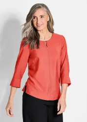 Rundhalsbluse aus strukturiertem Viskosemix - koralle - Gr. 21 von Goldner Fashion