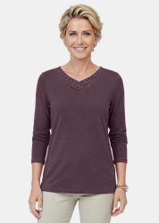 Langarmshirt mit glitzerndem V-Ausschnitt - beere - Gr. 19 von Goldner Fashion