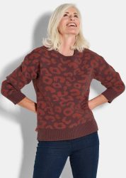 Pullover mit Leomuster - bordeaux / gemustert - Gr. 38 von Goldner Fashion