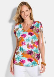 Jersey-Shirt mit Raffung an der Schulter - bunt / gemustert - Gr. 22 von Goldner Fashion