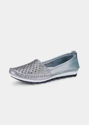 Leder-Slipper mit Wechselfussbett - blau / metallic - Gr. 42 von Goldner Fashion