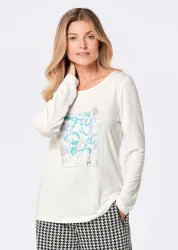 Langarmshirt mit Glitzer-Druck - cremeweiss / gemustert - Gr. 42 von Goldner Fashion