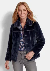 Wendejacke mit Leder- und Fell-Look - dunkelblau - Gr. 21 von Goldner Fashion