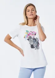 Jerseyshirt mit überschnittenen Schultern - weiss / gemustert - Gr. 24 von Goldner Fashion
