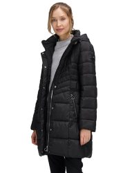 Steppmantel mit kuscheliger Webpelzkapuze - schwarz - Gr. 38 von Goldner Fashion