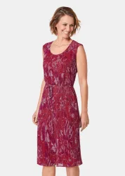 Figur umspielendes Kleid mit feinen Glanzgarnen - pink / orange / geblümt - Gr. 23 von Goldner Fashion