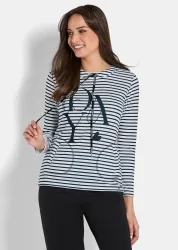 Sweatshirt mit Streifen und Glitzersteinen - schwarz / weiss / gestreift - Gr. 40 von Goldner Fashion
