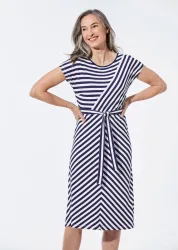 Kleid mit U-Boot-Ausschnitt - marine / weiss / gemustert - Gr. 23 von Goldner Fashion