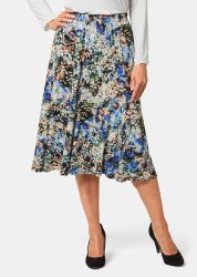 Bequemer Druckrock mit Rundumschlupfbund - schwarz / royalblau / gemustert - Gr. 46 von Goldner Fashion