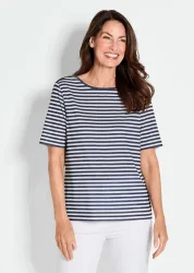 Ringelshirt aus Viskosejersey - schwarz / weiss / geringelt - Gr. 21 von Goldner Fashion