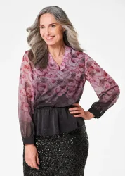 Elegante Druckbluse mit Schößchen - schwarz / altrosé / gemustert - Gr. 19 von Goldner Fashion