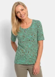 Viskoseshirt im Leo Look - mint / gemustert - Gr. 44 von Goldner Fashion