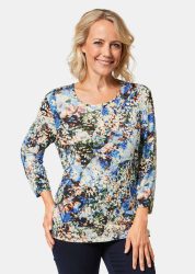 Druckshirt in kraftvollen Farben - schwarz / royalblau / gemustert - Gr. 42 von Goldner Fashion