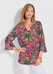 Blusenshirt mit zarten Chiffon-Ärmeln - bunt / gemustert - Gr. 25 von Goldner Fashion