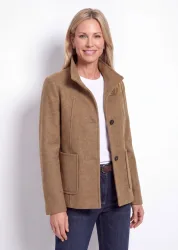 Wollmix Jacke mit Stehkragen - camel - Gr. 50 von Goldner Fashion