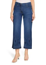Jeans mit Lochstickerei und Fransenkante - dunkelblau - Gr. 40 von Goldner Fashion