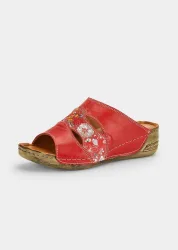Leder-Pantoletten mit floralem Druck - rot / gemustert - Gr. 37 von Goldner Fashion
