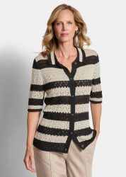 Gestreifte Strickjacke mit Lochmuster - stein / schwarz / gemustert - Gr. 21 von Goldner Fashion
