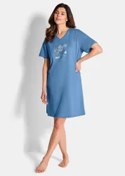 Nachthemden im Set aus reiner Baumwolle - blau / gemustert - Gr. 22/23 von Goldner Fashion