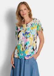 Jersey-Shirt mit gerafften Schultern - bunt / gemustert - Gr. 19 von Goldner Fashion