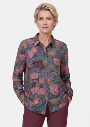 Hemdbluse mit Blumenmuster - flieder / gemustert - Gr. 24 von Goldner Fashion