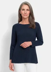 Strickpullover mit Baumwolle in A-Linie - marine - Gr. 52 von Goldner Fashion