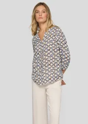 Tunika aus reiner Viskose mit Grafik-Print - cremeweiss / blau / braun - Gr. 44 von Goldner Fashion