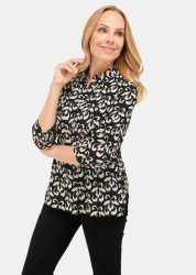 Hemdbluse mit durchgehender Knopfleiste - schwarz / beige - Gr. 21 von Goldner Fashion