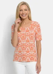 Viskoseshirt mit femininem Ornamentmuster - orange / weiss / gemustert - Gr. 19 von Goldner Fashion