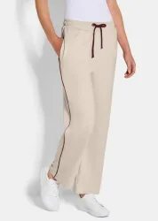 Freizeithosen mit Kontrast-Paspelierung - beige / bordeaux - Gr. 38 von Goldner Fashion