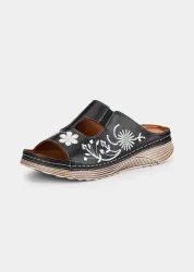 Leder-Pantoletten mit Blumenmuster - schwarz - Gr. 38 von Goldner Fashion