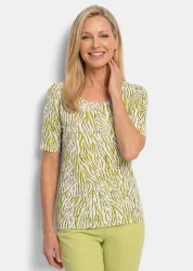 Viskoseshirt mit Zebramuster - cremeweiss / gelb / gemustert - Gr. 50 von Goldner Fashion