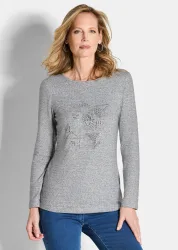 Langarmshirt mit U-Boot-Ausschnitt - grau / méliert - Gr. 19 von Goldner Fashion