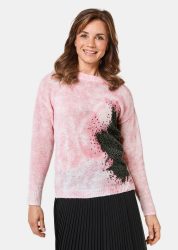Pullover mit femininem Druck und Pailletten - rosé / schwarz / gemustert - Gr. 21 von Goldner Fashion
