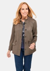 Blazer in weicher Velourslederoptik - taupe - Gr. 20 von Goldner Fashion
