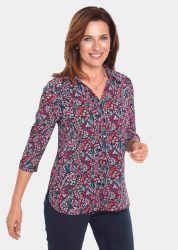 Pflegeleichte Bluse mit 3/4-Arm - pink / rot / gemustert - Gr. 24 von Goldner Fashion