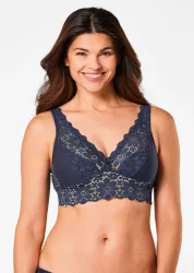 Bügelloser BH mit Baumwolle und Spitze - dunkelblau - Gr. 85 B von Goldner Fashion
