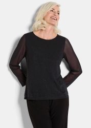 Shirt aus Mesh mit Glitzersteinen - schwarz - Gr. 25 von Goldner Fashion