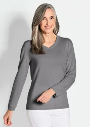 Kaschmirpullover mit V-Ausschnitt - grau / méliert - Gr. 19 von Goldner Fashion
