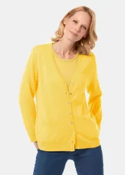 Strickjacke aus reiner Merinowolle - gelb - Gr. 48 von Goldner Fashion