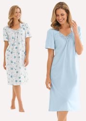 Nachthemden im Set aus reiner Baumwolle - weiss / hellblau - Gr. 18/19 von Goldner Fashion