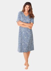 Florales Nachthemd im Doppelpack - blau / beige / weiss / gemustert - Gr. 36/38 von Goldner Fashion