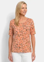 Viskoseshirt mit frischem All-over-Print - pfirsich / gemustert - Gr. 46 von Goldner Fashion