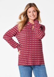 Jerseybluse mit modischen Smok-Details - rot / gemustert - Gr. 23 von Goldner Fashion