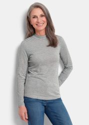Langarmshirt mit Ringel und Stehkragen - grau / cremeweiss / geringelt - Gr. 21 von Goldner Fashion