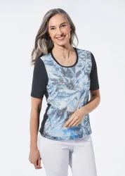 Shirt mit Pailletten - marine / gemustert - Gr. 19 von Goldner Fashion