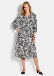 Viskose-Kleid mit V-Ausschnitt - weiss / schwarz / gemustert - Gr. 20 von Goldner Fashion