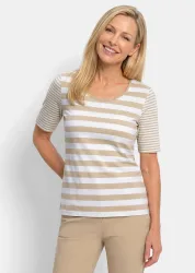 Streifenshirt aus softer Baumwollmischung - beige / weiss / geringelt - Gr. 24 von Goldner Fashion