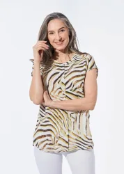 Bluse - beige / gemustert - Gr. 22 von Goldner Fashion